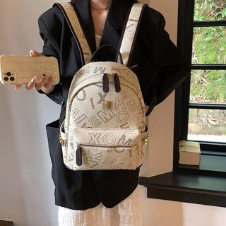 Ba lô đi học, balo đi chơi nam nữ trơn basic sz40 chống thấm da gạo in chữ K329