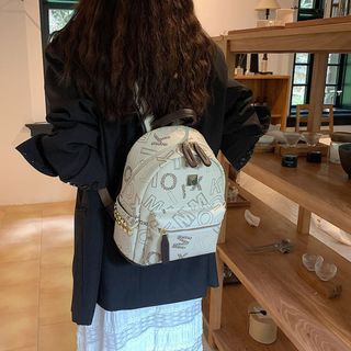 Ba lô đi học, balo đi chơi nam nữ trơn basic sz40 chống thấm da gạo in chữ K329