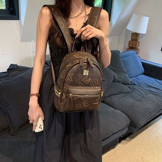 Ba lô đi học, balo đi chơi nam nữ trơn basic sz40 chống thấm da gạo in chữ K329