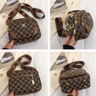 Túi xách nữ, túi đeo chéo họa tiết kẻ ô đính kèm cúc hoa dây bản to K455