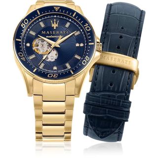 SET ĐỒNG HỒ NAM SIÊU CẤP MASERATY AUTOMATIC DÂY THÉP VÀNG MẶT XANH FULLBOX KÈM DÂY DA