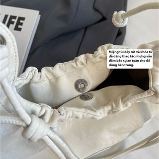 Túi xách nữ, túi đeo chéo da nhung dây tròn miệng may rúm tặng kèm móc treo K598