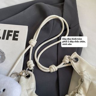 Túi xách nữ, túi đeo chéo da nhung dây tròn miệng may rúm tặng kèm móc treo K598