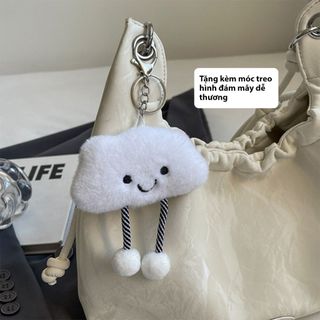 Túi xách nữ, túi đeo chéo da nhung dây tròn miệng may rúm tặng kèm móc treo K598