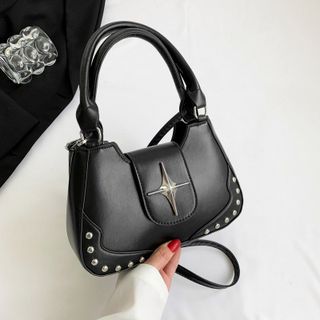 Túi xách nữ, túi đeo chéo hai quai xách da trơn gắn đinh kèm ngôi sao tặng kèm dây đeo chéo K501