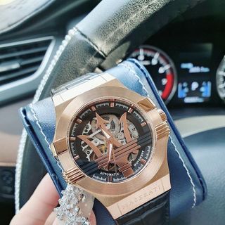 ĐỒNG HỒ NAM SIÊU CẤP MASERATY AUTOMATIC DÂY DA ĐEN NIỀNG THÉP FULLBOX