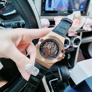 ĐỒNG HỒ NAM SIÊU CẤP MASERATY AUTOMATIC DÂY DA ĐEN NIỀNG THÉP FULLBOX