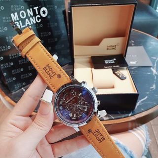 SĂN SALE LỚN ĐỒNG HỒ NAM TRUNG CẤP MONBLAN DÂY DA MẶT CHONOGRAP CHẤM ĐEN
