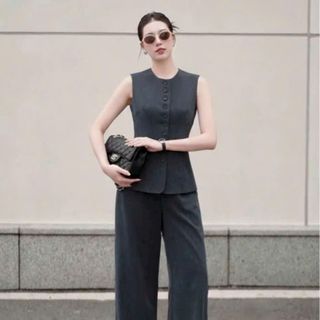 Set áo gile - quần suông chất cotton lạnh thời trang thiết kế nữ trẻ trung sang trọng -B11