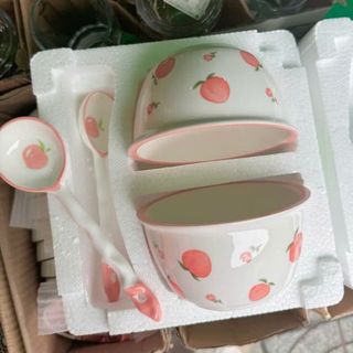 Set 2 Bát Sứ Đào Kèm Thìa ( THÙNG 48B )