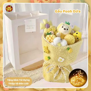 Bó Hoa Gấu Bông Zuba Toys Kèm Túi Đèn Cao Cấp - Gấu Nhồi Bông Mềm Mại Dễ Thương Làm Quà Tặng Ý Nghĩa Cho Bé