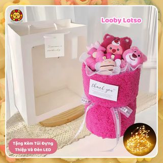 Bó Hoa Gấu Bông Zuba Toys Kèm Túi Đèn Cao Cấp - Gấu Nhồi Bông Mềm Mại Dễ Thương Làm Quà Tặng Ý Nghĩa Cho Bé