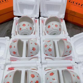 Set 2 Bát Sứ Đào Kèm Thìa ( THÙNG 48B )