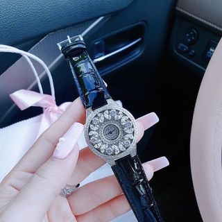 ĐỒNG HỒ NỮ SIÊU CẤP GAFF MẶT FULL PHA LÊ BƯỚM NHÂN TẠO  DÂY DA ĐEN