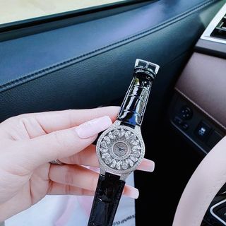 ĐỒNG HỒ NỮ SIÊU CẤP GAFF MẶT FULL PHA LÊ BƯỚM NHÂN TẠO  DÂY DA ĐEN