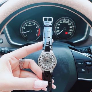 ĐỒNG HỒ NỮ SIÊU CẤP GAFF MẶT FULL PHA LÊ BƯỚM NHÂN TẠO  DÂY DA ĐEN