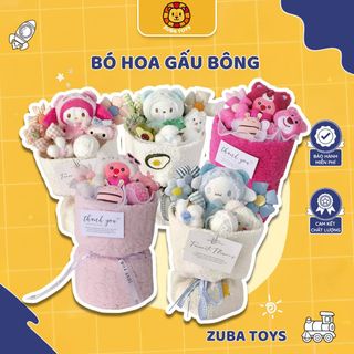 Bó Hoa Gấu Bông Zuba Toys Kèm Túi Đèn Cao Cấp - Gấu Nhồi Bông Mềm Mại Dễ Thương Làm Quà Tặng Ý Nghĩa Cho Bé