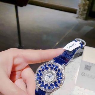 ĐỒNG HỒ NỮ SIÊU CẤP GAFF MẶT FULL PHA LÊ BƯỚM NHÂN TẠO  DÂY DA XANH ĐẬM