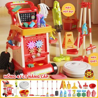 Đồ Chơi Dọn Dẹp Nhà Cửa 47CT Zuba Toys - Máy Hút Bụi Dùng Pin, Dụng Cụ Vệ Sinh Giả Lập Giúp Bé Tự Lập