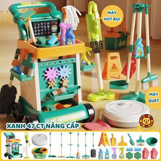 Đồ Chơi Dọn Dẹp Nhà Cửa 47CT Zuba Toys - Máy Hút Bụi Dùng Pin, Dụng Cụ Vệ Sinh Giả Lập Giúp Bé Tự Lập