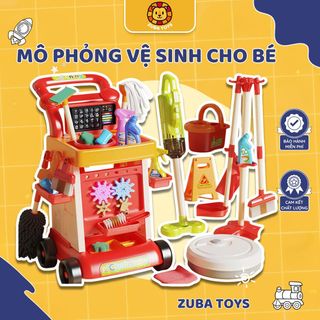 Đồ Chơi Dọn Dẹp Nhà Cửa 47CT Zuba Toys - Máy Hút Bụi Dùng Pin, Dụng Cụ Vệ Sinh Giả Lập Giúp Bé Tự Lập