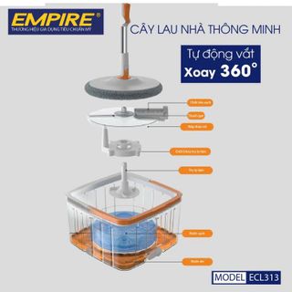 Bộ Lau Nhà Thông Minh Empire 313 Tự Vắt Tự Động Tách Nước Sạch Nước Bẩn, Xoay 360 Độ