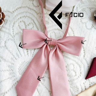 Nơ đeo cổ nữ Facio poly caro nhỏ thắt sẵn đuôi dài X20