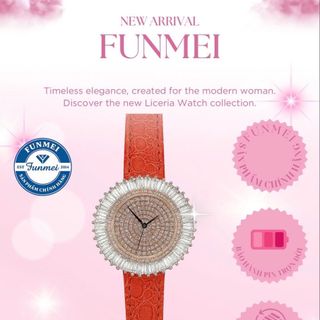 ĐỒNG HỒ NỮ CHÍNH HÃNG FUNMEI F2077 MẶT HỒNG ĐÁ CZ FULLBOX TEM KÈM DÂY CHUYỀN