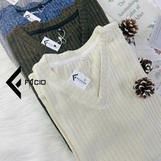 Áo gile len Facio unisex cổ tim dáng ôm Hàn Quốc T001