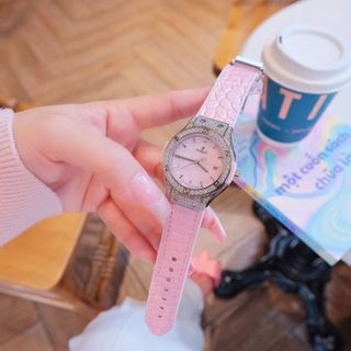 ĐỒNG HỒ NỮ CAO CẤP HUPLOT MÀU HỒNG MẶT XÀ CỪ NIỀNG HỘT FULL