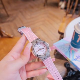 ĐỒNG HỒ NỮ CAO CẤP HUPLOT MÀU HỒNG MẶT XÀ CỪ NIỀNG HỘT FULL