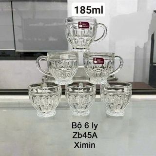 Bộ 6 Cốc thủy tinh Quai ZB45A Trắng 185ml (THÙNG 12B)