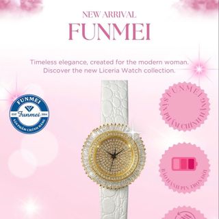 ĐỒNG HỒ NỮ CHÍNH HÃNG FUNMEI F2077 MẶT VÀNG ĐÁ CZ FULLBOX TEM KÈM DÂY CHUYỀN