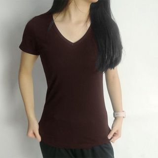 Áo thun nữ cổ tim ôm body Facio thun poly V06