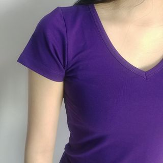 Áo thun nữ cổ tim ôm body Facio thun poly V06