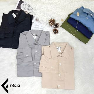 Áo sơ mi nam Facio lụa trơn tay dài cổ bẻ S01