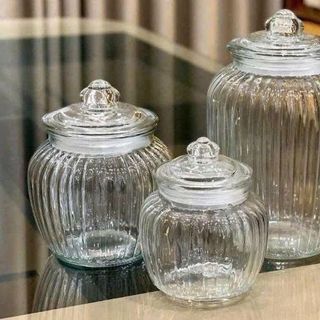 BỘ 3 HỦ THỦY TINH SỌC CÓ NẮP ĐẬY