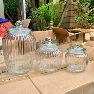 BỘ 3 HỦ THỦY TINH SỌC CÓ NẮP ĐẬY
