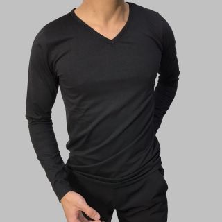 Áo thun nam Facio cổ tim tay dài thun poly W02