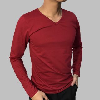 Áo thun nam Facio cổ tim tay dài thun poly W02