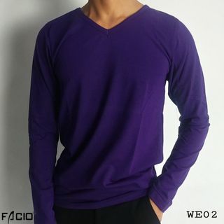 Áo thun nam Facio cổ tim tay dài thun poly W02