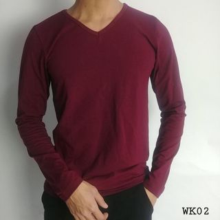 Áo thun nam Facio cổ tim tay dài thun poly W02
