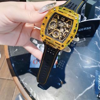 ĐỒNG HỒ NAM NỮ CAO CẤP GUECS MẶT CHỮ NHẬT NIỀNG NHỰA TRONG SUỐT VÀNG