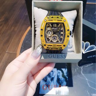 ĐỒNG HỒ NAM NỮ CAO CẤP GUECS MẶT CHỮ NHẬT NIỀNG NHỰA TRONG SUỐT VÀNG