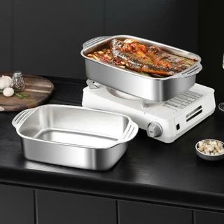 KHAY INOX 33x19x5CM CÓ TAY CẦM