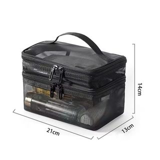 Túi Lưới Đựng Mỹ Phẩm Hai Ngăn Trong Suốt Sức Chứa Lớn, Có Tay Cầm Tiện Dụng Khi Đi Du Lịch