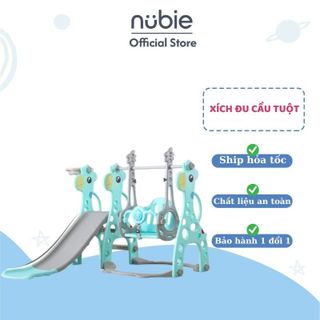 Đồ chơi cầu trượt kết hợp xích đu hươu cao cổ dành cho bé, kèm rổ bóng rổ có thể phát nhạc đa chức năng