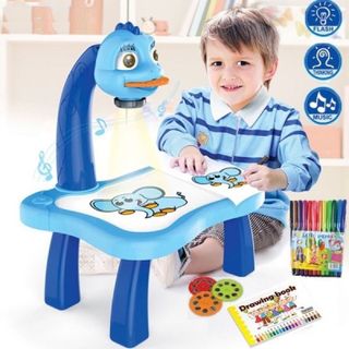 Bàn tập vẽ cho bé, Bàn kèm đồ chơi bảng vẽ tự xóa kèm đèn chiếu sáng, tặng 12 bút màu vẽ