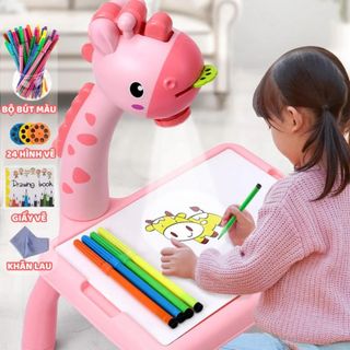 Bàn tập vẽ cho bé, Bàn kèm đồ chơi bảng vẽ tự xóa kèm đèn chiếu sáng, tặng 12 bút màu vẽ