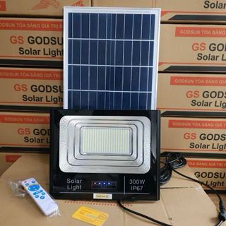Đèn Pha Năng Lượng Mặt Trời 300W GODSUN IP67 – Đèn Solar Ngoài Trời Siêu Sáng, Kèm Tấm Pin & Remote Điều Khiển